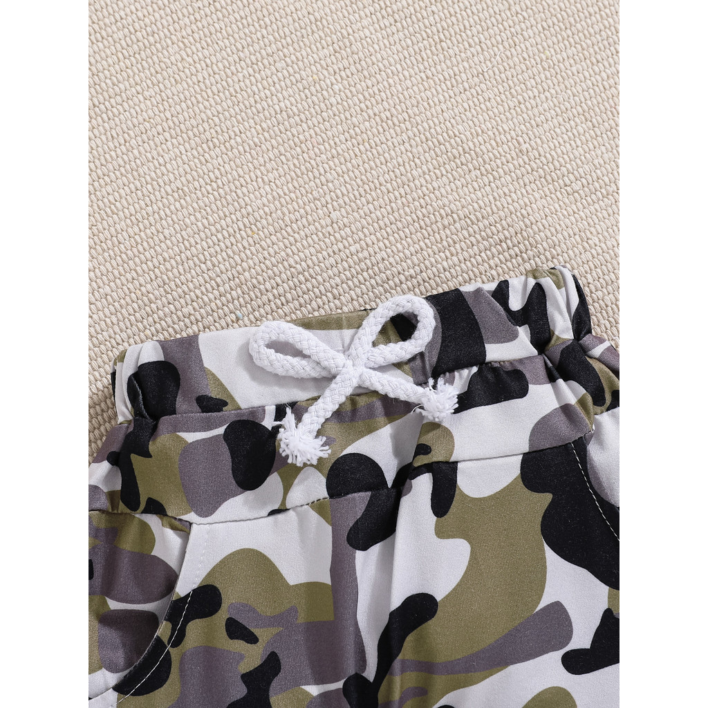 【2PCS】 6-24M Baby Boy Casual Set | "I Look Like My Mommy" Letters Print T-shirt + Camouflage Shorts | Funny Daily Wear