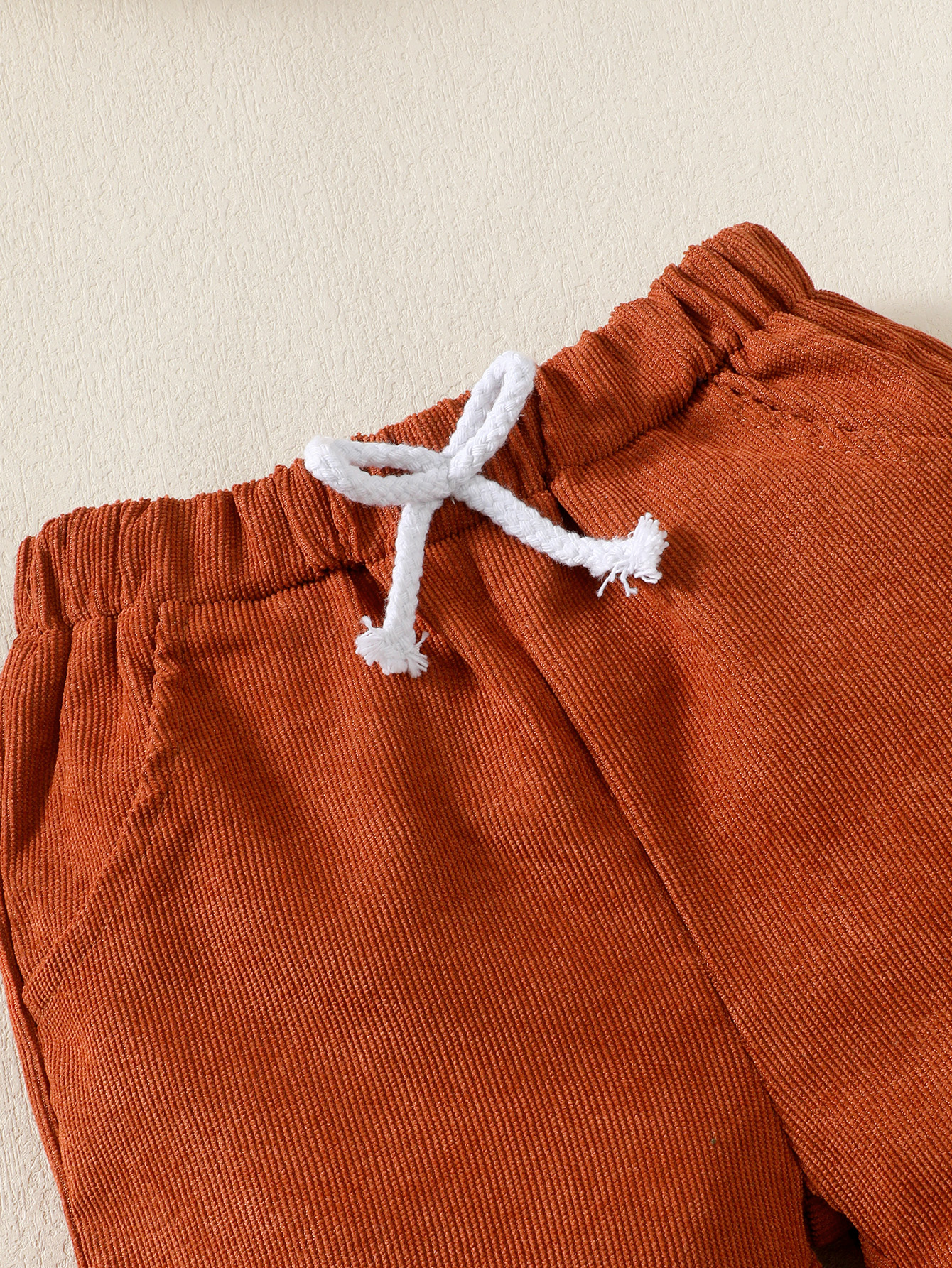 【2PCS】 1-6Y Baby Boy Casual Outfit | Rust & White Color Block Corduroy Shirt + Rust Shorts | Comfortable Summer Set