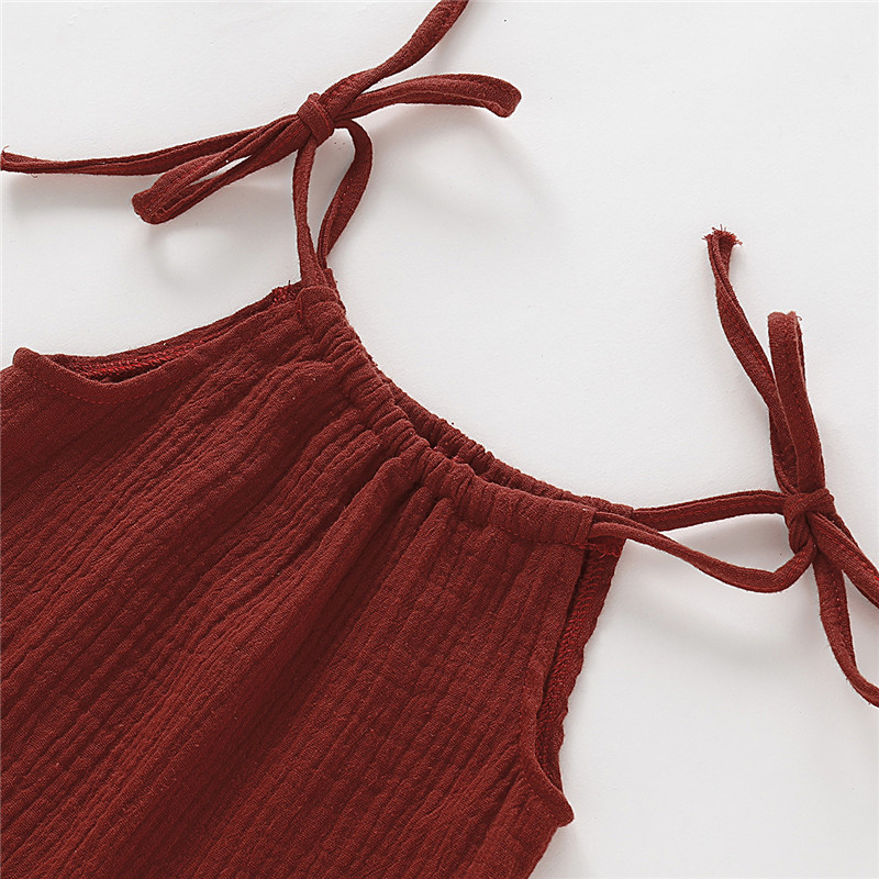 【12M-5Y】 Toddler Girl Casual Dress | Red Crinkle Halter Neck Dress with Ruffle Hem | Summer Beach Wear