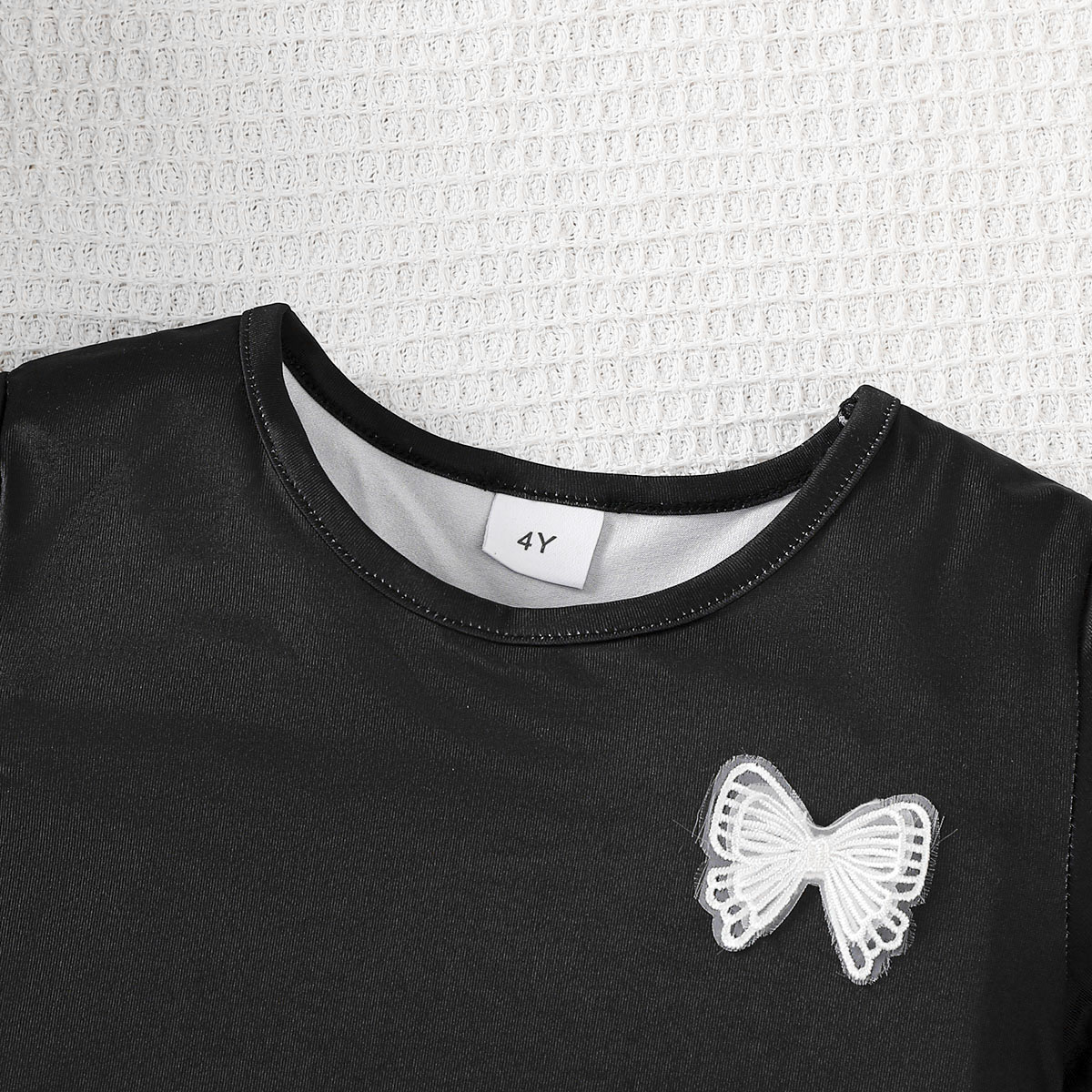 【4-7Y】 Toddler Girl Black Long Sleeve Top with Blue Butterfly Wing Print Back | Unique Fashion Wear