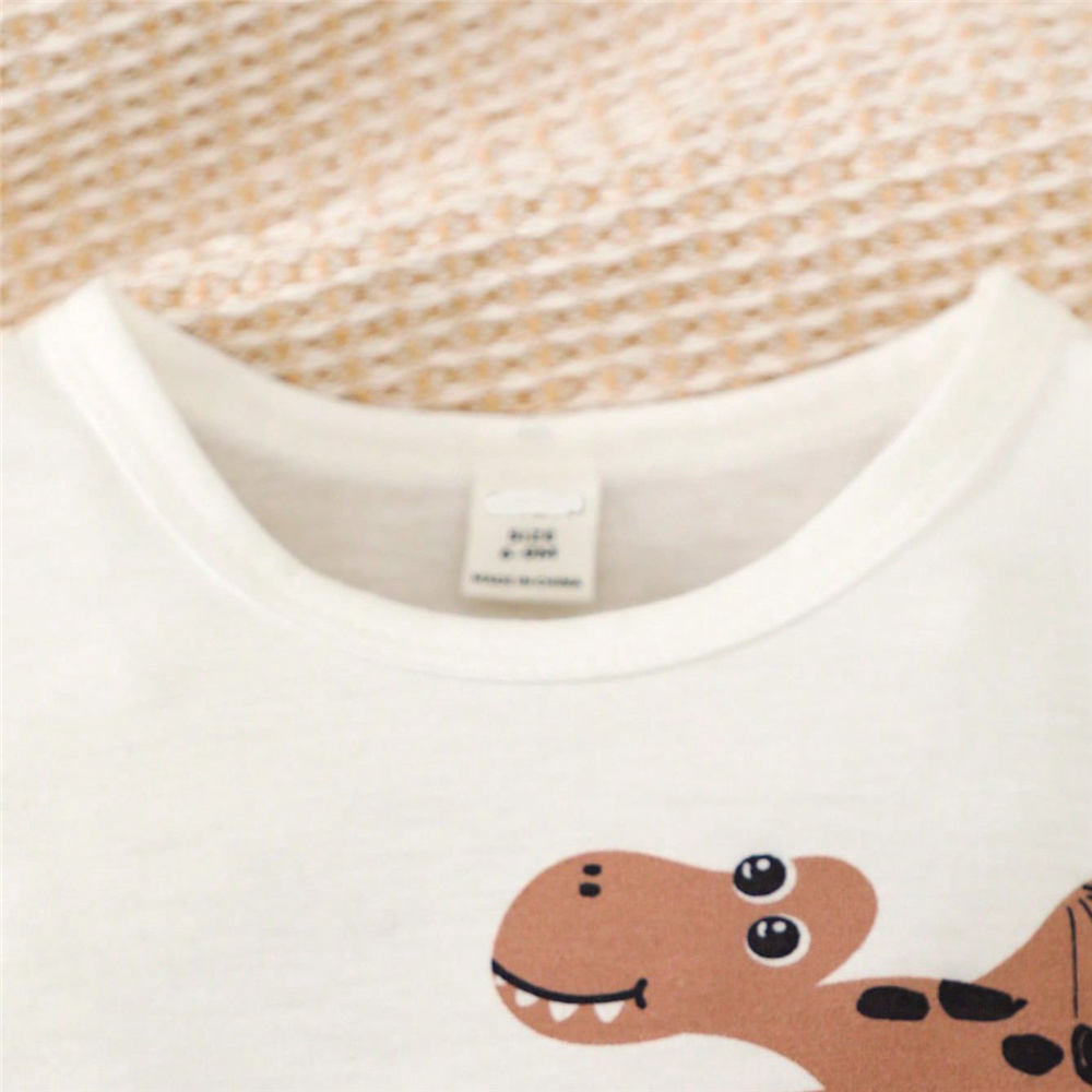 【2PCS】 6M-3Y Baby Boy Summer Outfit | Dinosaur Print T-Shirt + Solid Green Shorts | Cute Cartoon Set