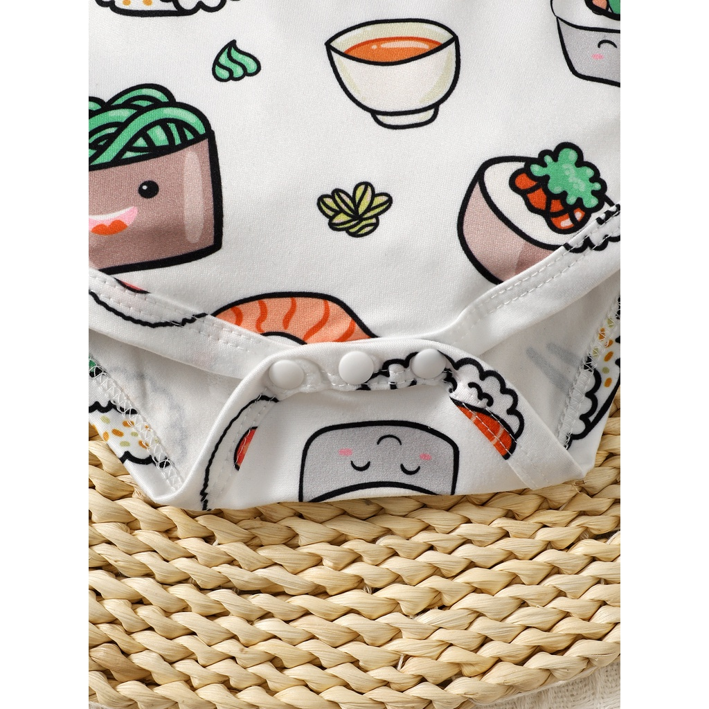 【3-24M】 Unisex Baby Summer Romper / Sushi Print Short-Sleeve Bodysuit / Cute Cartoon Food Daily Outfit