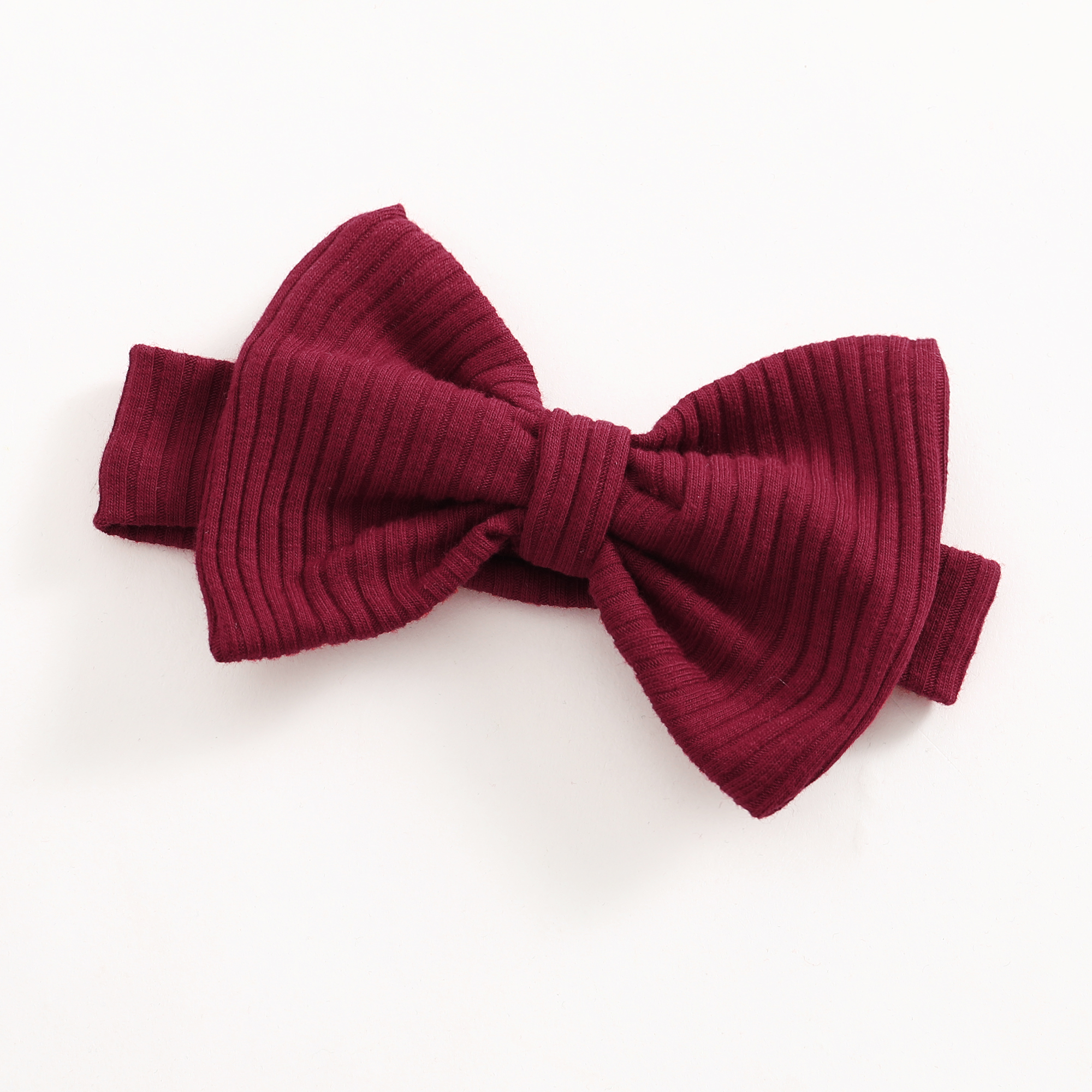 【2PCS】 0-18M Baby Girl Set | Maroon Ribbed Romper with Ruffles and Bow + Matching Bow Headband | Festive Casual Wear