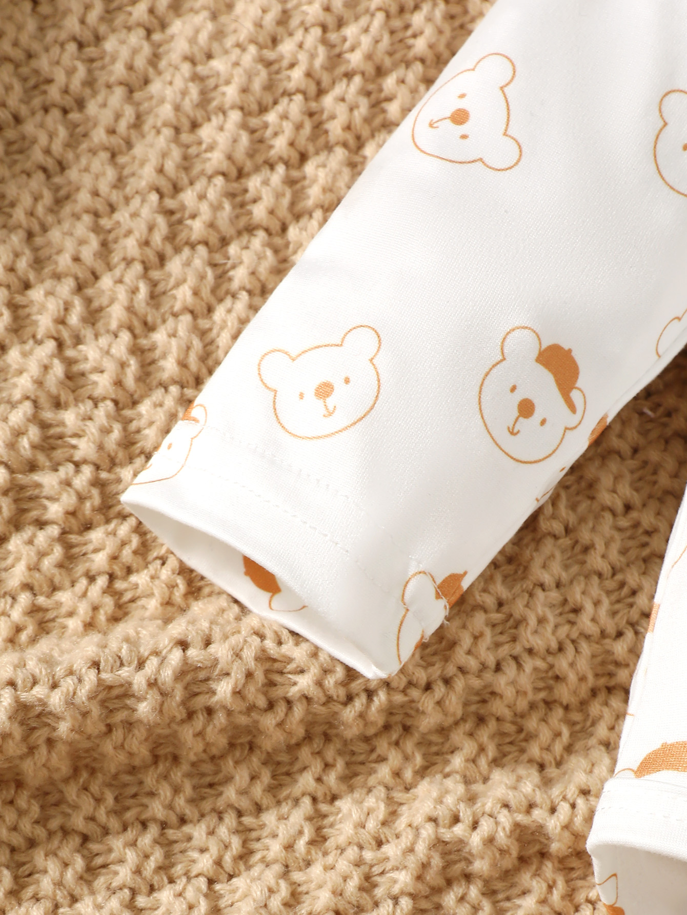【2PCS】 3-24M Baby Boy Casual Outfit | Bear Print Long Sleeve Top + Mustard Corduroy Overalls | Retro Style Set