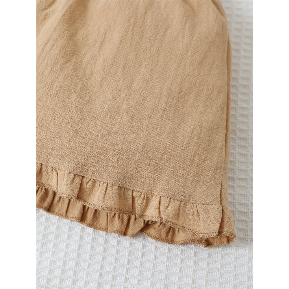 【2PCS】 0-3Y Baby Girl Halter Neck Dress | White Ribbed Ruffle Top + Khaki Skirt | Fashion Casual Summer Outfit