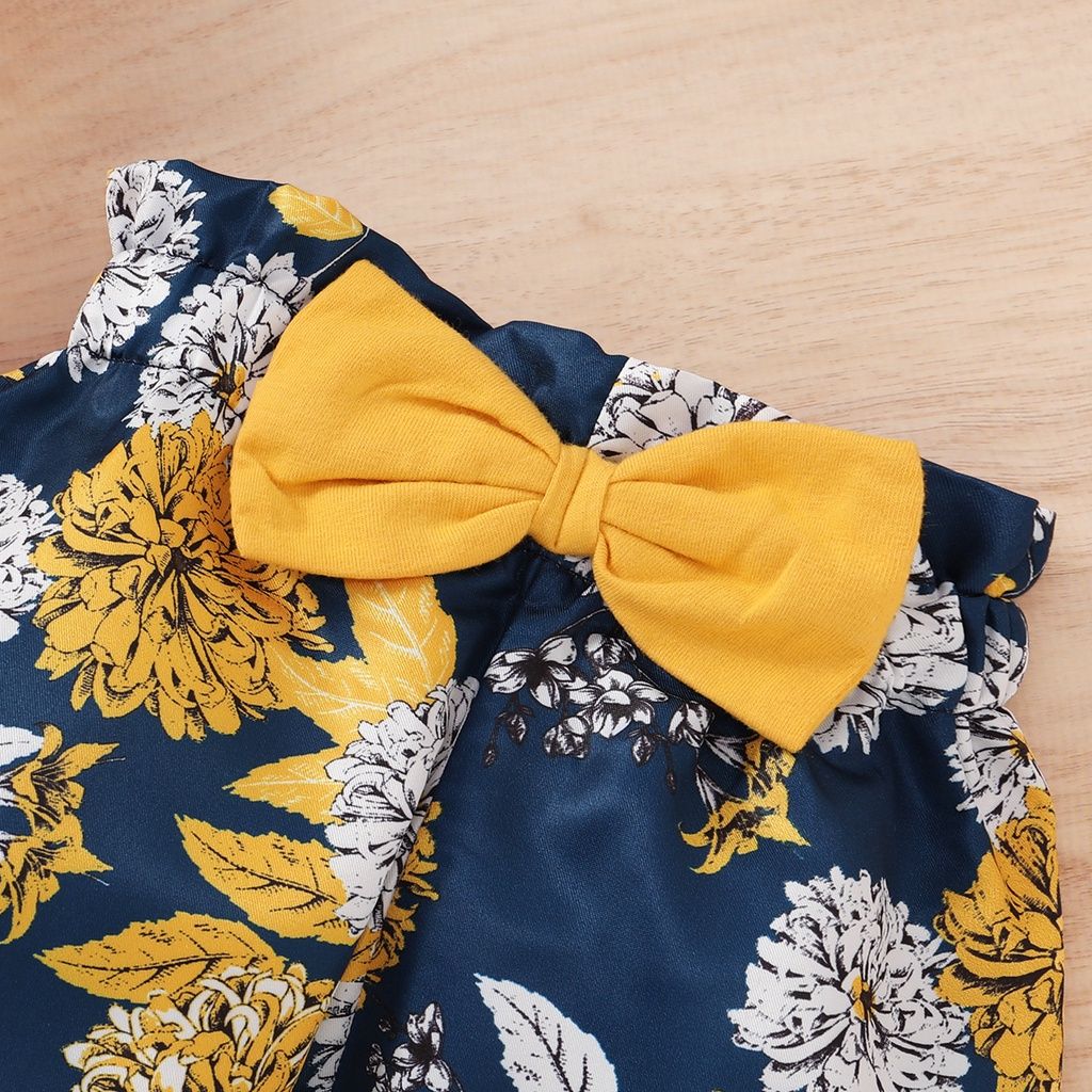 【3PCS】 0-18M Baby Girl Clothes Set | Yellow Ruffle Sleeve Romper + Floral Print Pants + Bow Headband | Cute Summer Outfit
