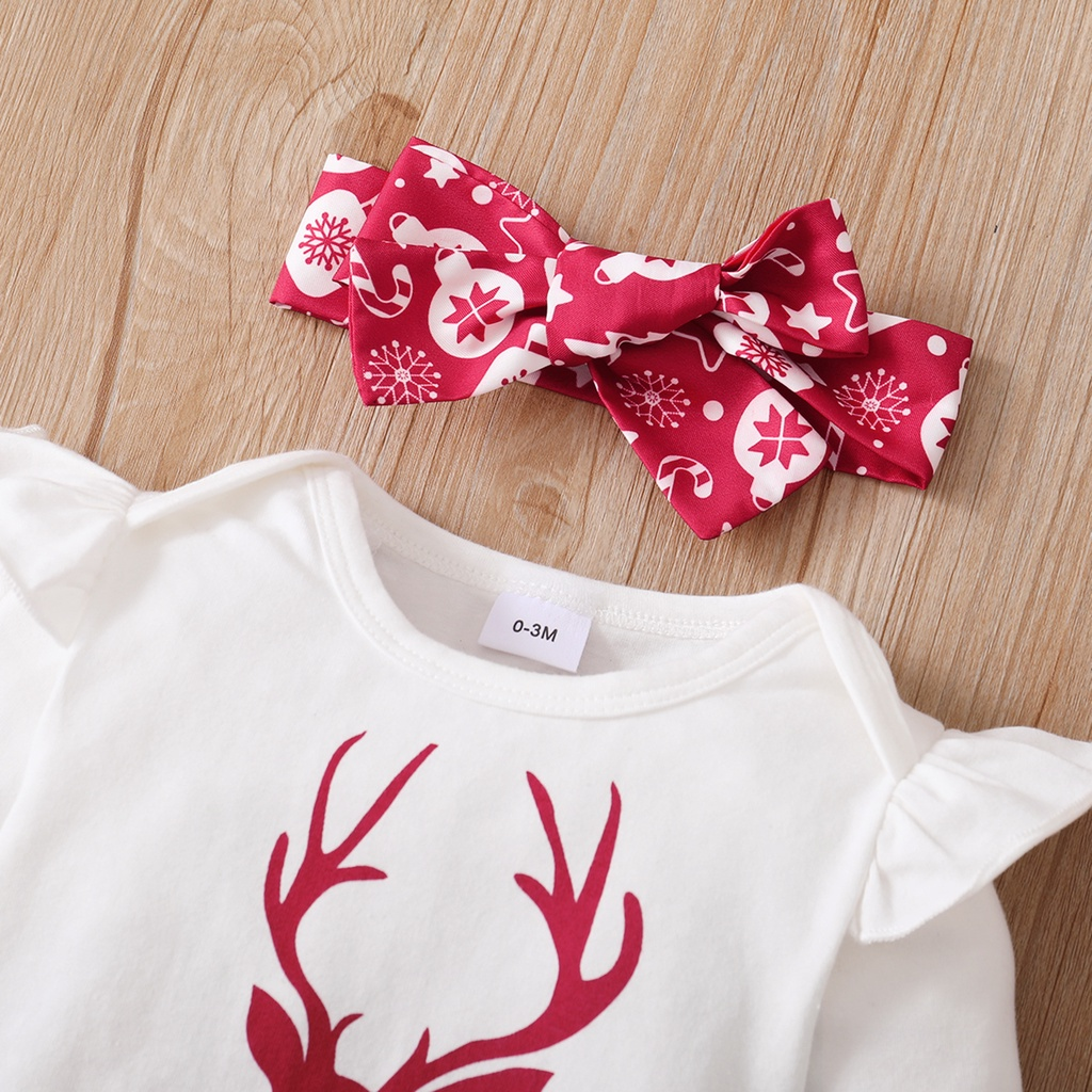 0-18 Months Baby Girl Christmas Costume Set / Infant Baby Clothing Romper + Skirt + Headwear 3Pcs Set Princess Skirt / Toddler Winter Partywear New Year