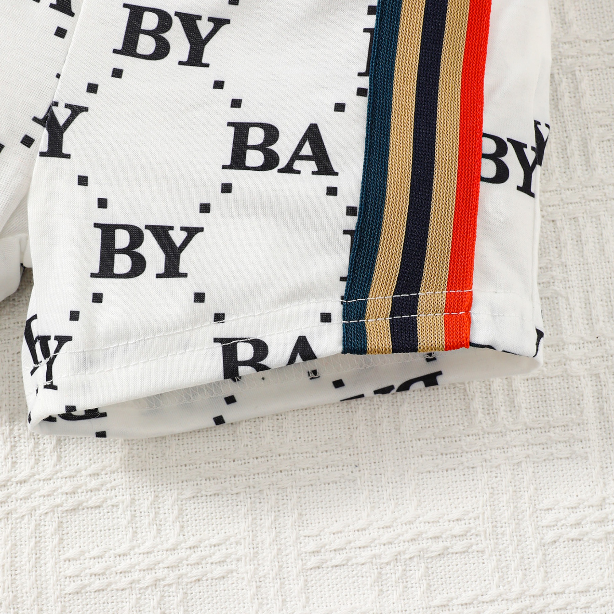 【2PCS】 6M-3Y Baby Boy Set | Letter Print T-Shirt with Colorful Stripes + Matching Shorts | Stylish Casual Wear