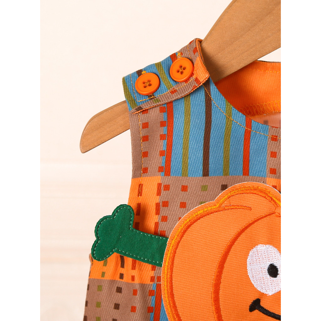 【 3-24 months 】 Halloween sleeveless jumpsuit | Pumpkin pattern button down hoodie | Baby holiday outfit | Cute crawling outfit