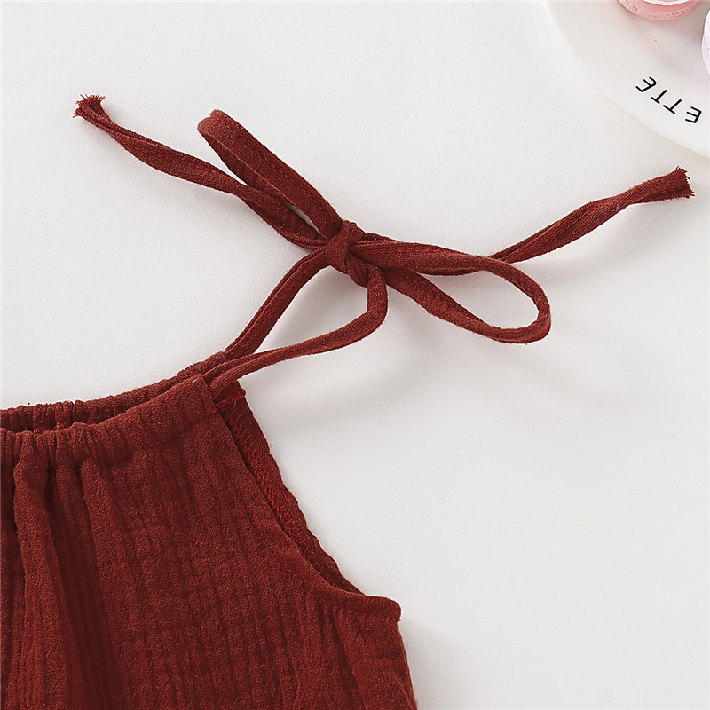 【12M-5Y】 Toddler Girl Casual Dress | Red Crinkle Halter Neck Dress with Ruffle Hem | Summer Beach Wear