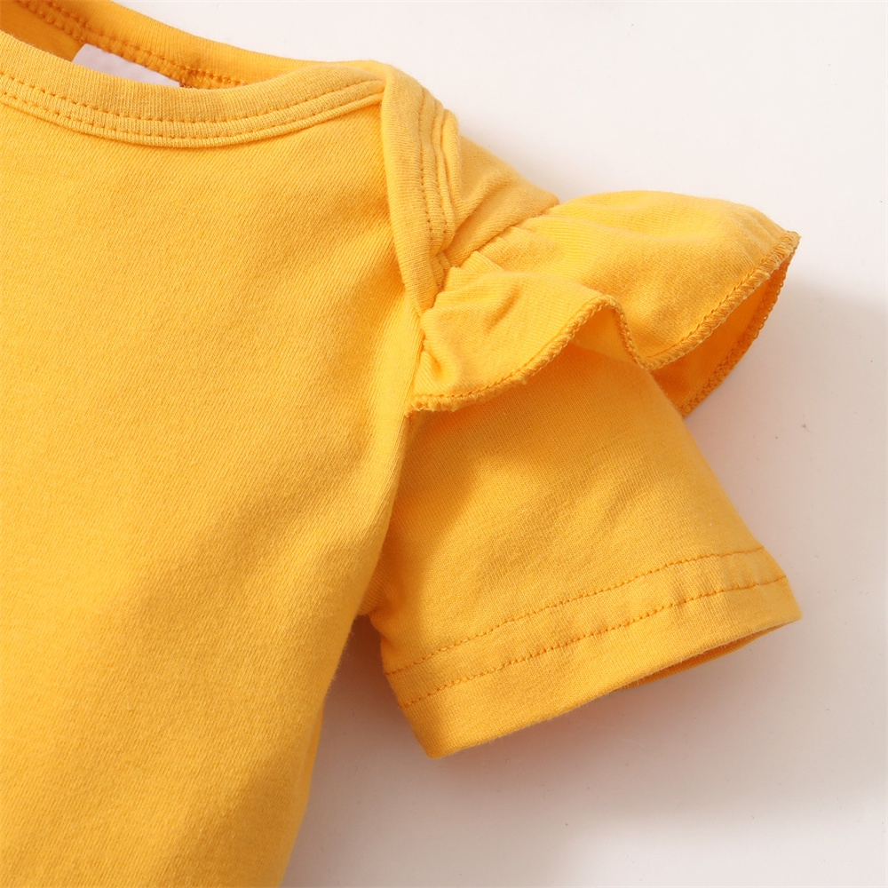【3PCS】 0-18M Baby Girl Summer Outfit | Yellow Ruffle Sleeve Romper + Floral Bloomer Shorts + Matching Headband | Cute Casual Wear
