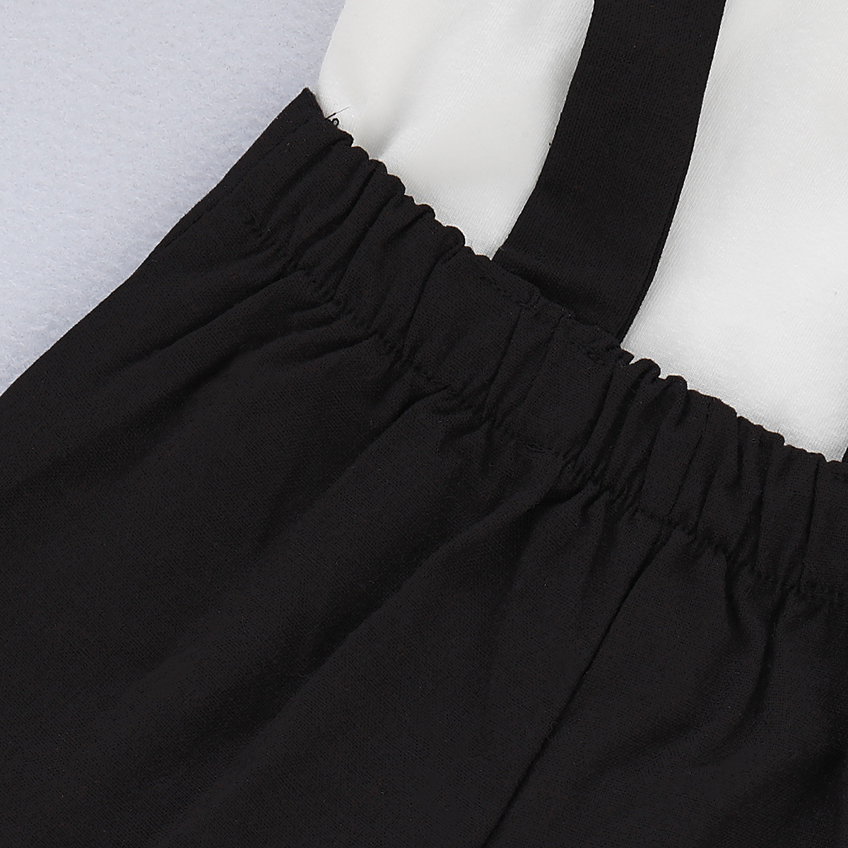 【2PCS】 6-24M Baby Boy Formal Set | White Romper + Black Suspender Shorts with Bow Tie | Classic Party Outfit