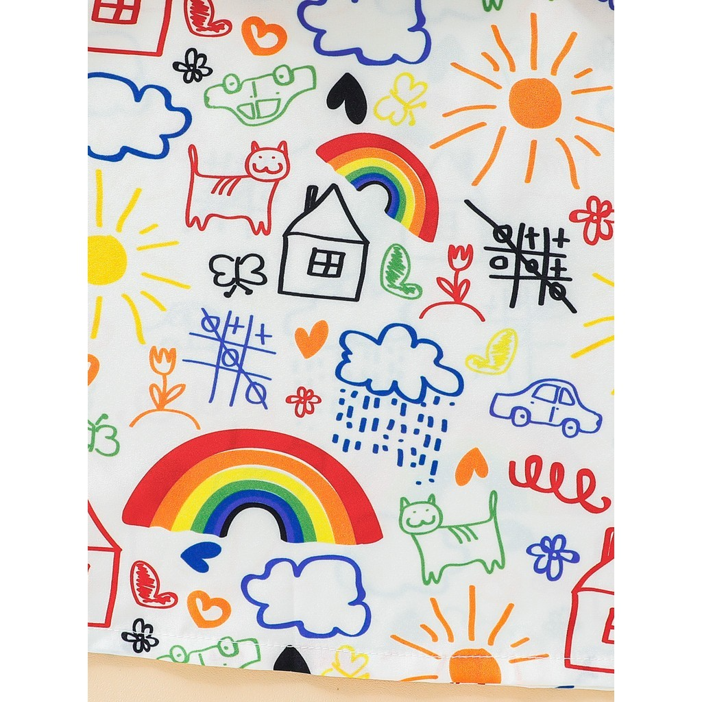3-7Years Kids Girl White Cartoon Cute Print Pattern Suspender Summer Casual Beach Daily Birthday Party Dress Clothing Costumes