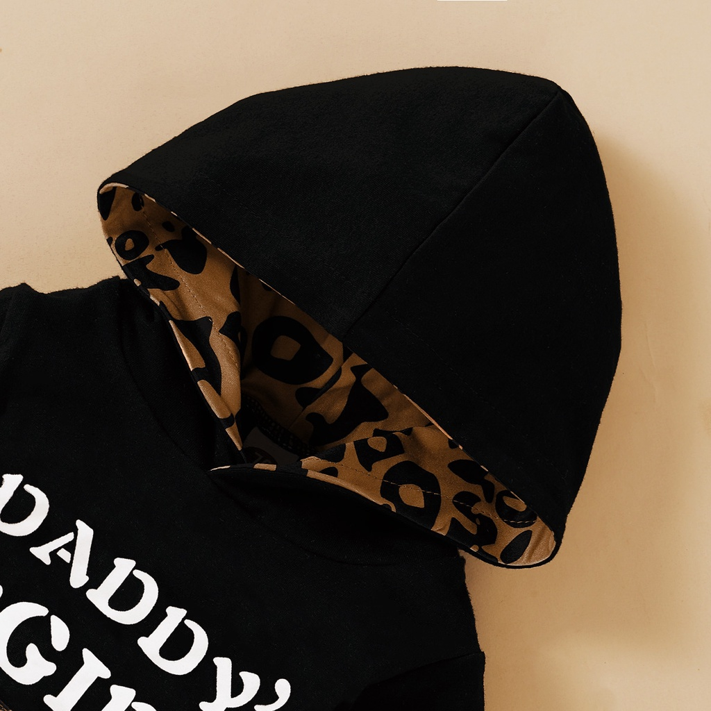 【3-24M】 Toddler Girl Trendy 3PCS Set | Black Hoodie with Leopard Print Pocket + Leopard Pants + Bow Headband | Fashion Daily Wear