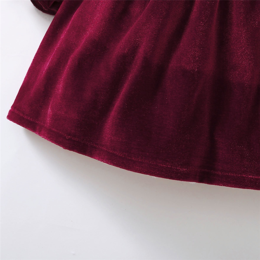 Catpapa girl | 【3-18M】 Toddler Girl Velvet Dress | Wine Red Long Sleeve Dress with Lace Ruffle Trim | Elegant Party Outfit | 3 months baby girl dress | Kids fancy dresses | Baby girl dresses