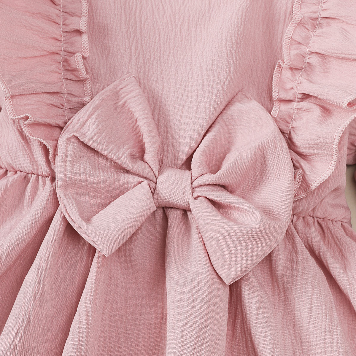 【2PCS】 1-18M Baby Girl Outfit | Pink Ruffle Long Sleeve Dress with Bow + Matching Bow Headband | Soft Casual Set