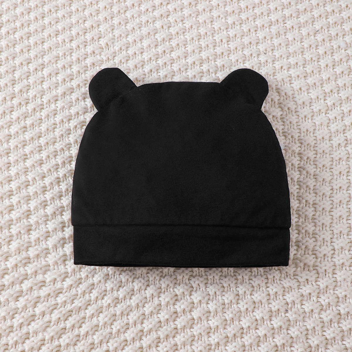 【4PCS】 0-9M Baby Boy Set | Black & White Bear Print Bodysuit + Black Pants + Matching Ear Hat + Booties | Adorable Casual Outfit