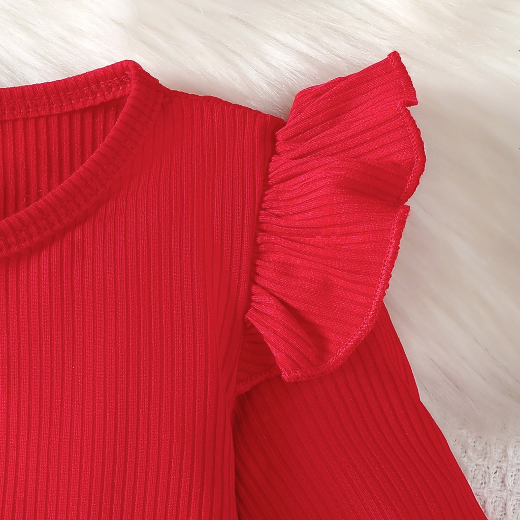【2-6Y】 Toddler Girl Christmas Dress | Red Ribbed Long Sleeve Dress with Glitter Star Tulle Skirt | Festive Holiday Outfit