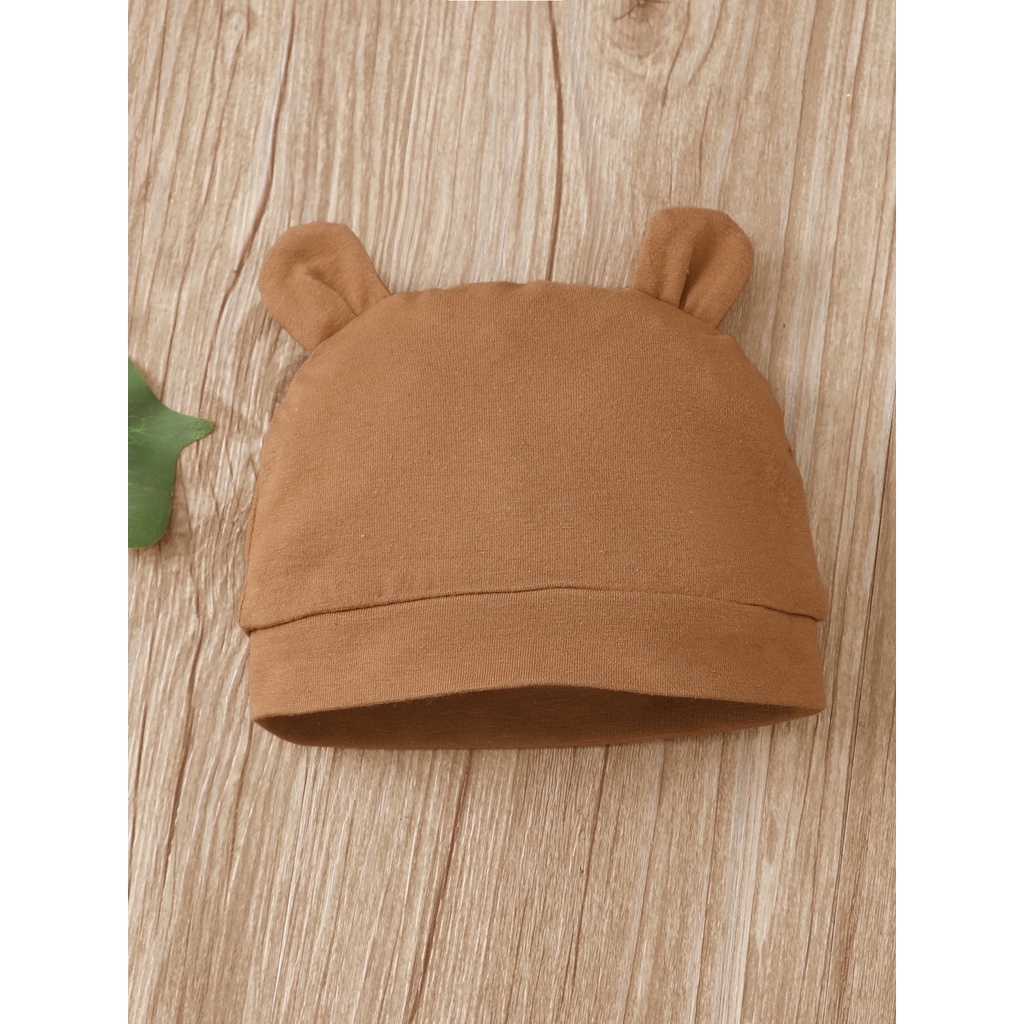 【2PCS】 0-18M Baby Boy Set | Brown Bear Print Romper + Matching Bear Ear Hat | Cute Summer Outfit