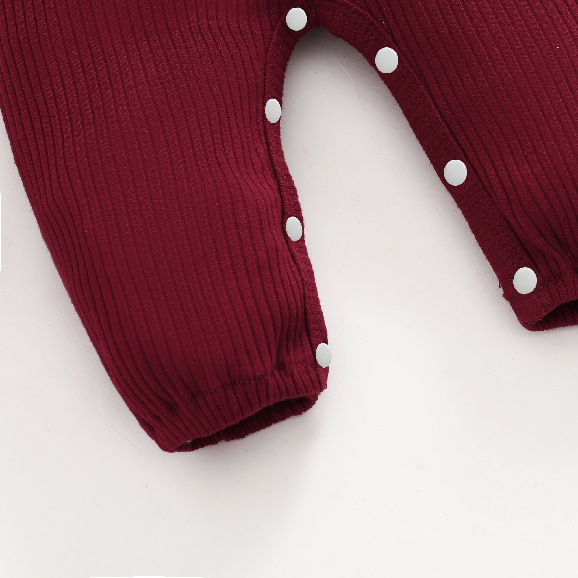 【2PCS】 0-18M Baby Girl Set | Maroon Ribbed Romper with Ruffles and Bow + Matching Bow Headband | Festive Casual Wear
