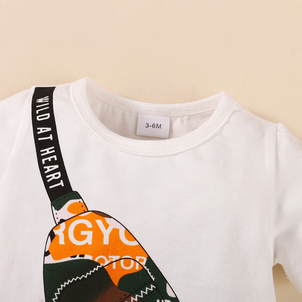 【0-18M】 2PCS Baby Boy Summer Romper Set | Trendy Sling Bag Print Short Sleeve Jumpsuit with Bear Ear Hat | Cute Casual Newborn Outfit