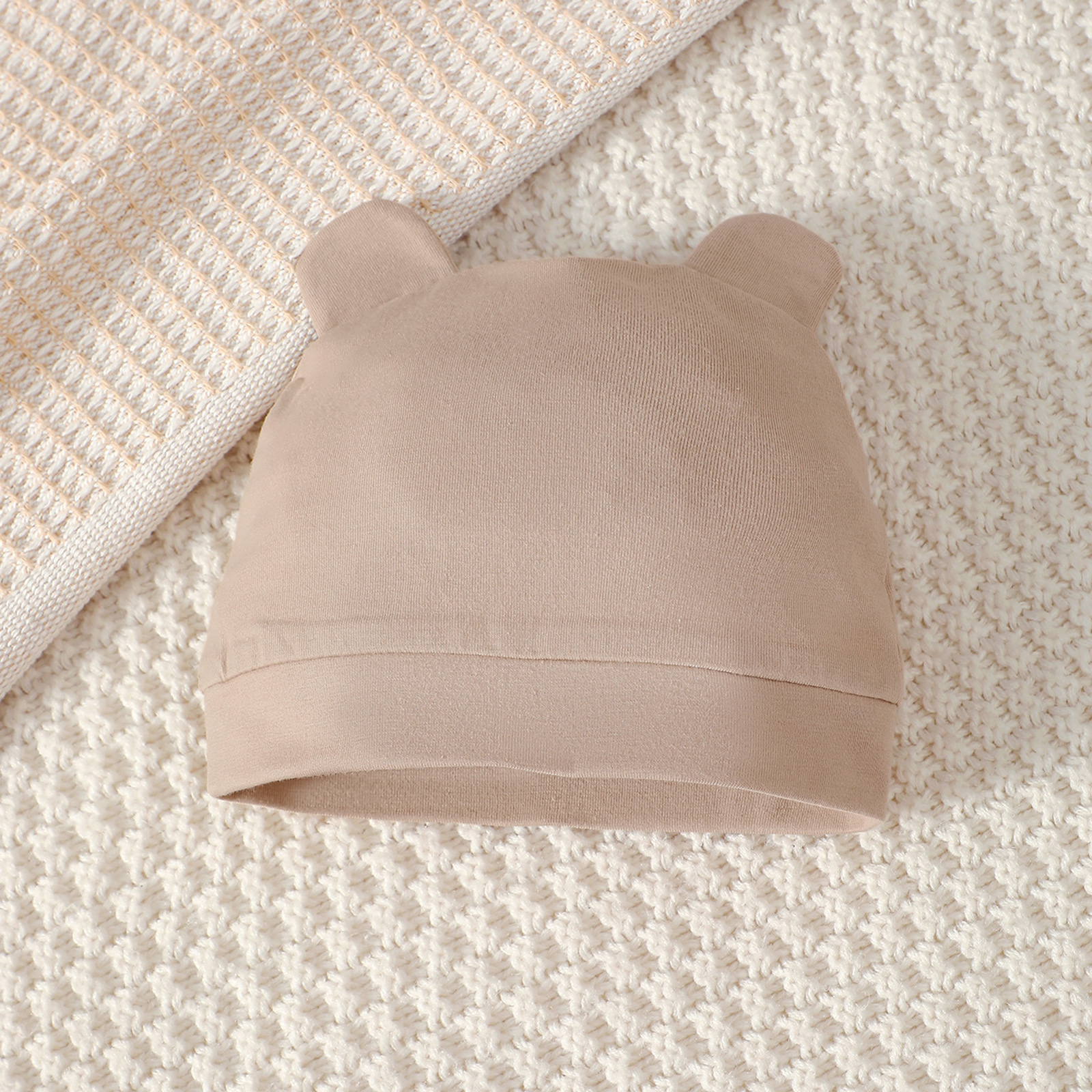 【4PCS】 0-9M Baby Boy Set | Bear Print Bodysuit + Solid Pants + Matching Ear Hat + Booties | Soft Newborn Wear