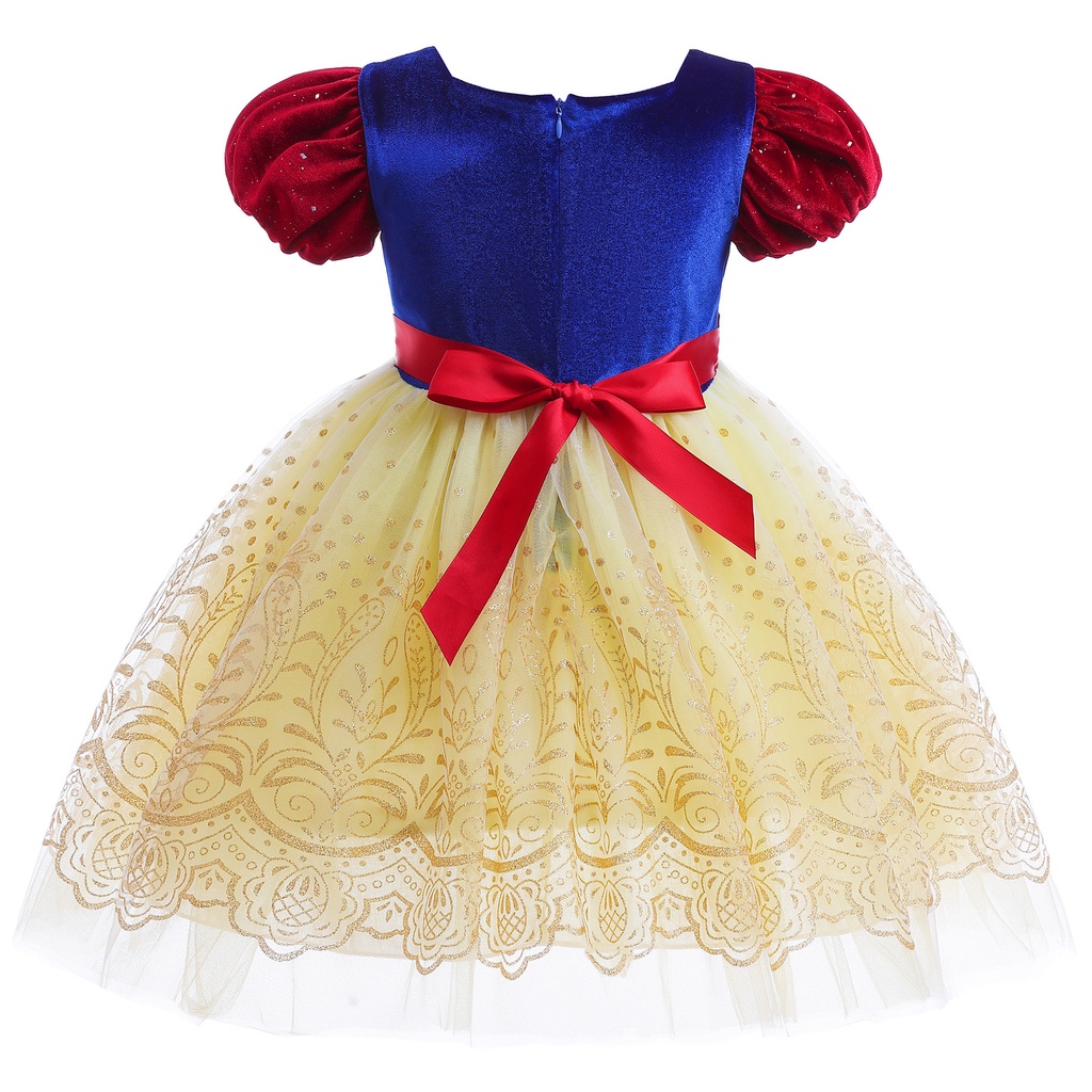 【3-10Y】 Toddler Girl Princess Dress | Snow White Inspired Velvet & Tulle Costume with Bow Belt | Birthday Party Outfit
