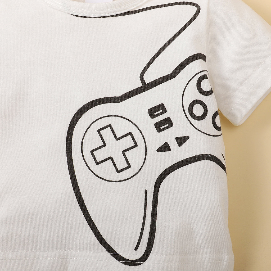 【3-24M】 2PCS Baby Boy Summer Outfit | Game Controller Print Crew Neck T-shirt + Matching Shorts | Casual Cool Gamer Style Set