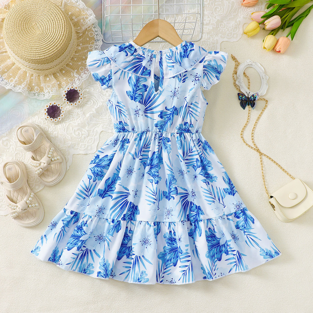 1-6 Years Girl Dress Clothing Leaf Print Sleeveless Dresses Pastoral Style Fashion Casual Costume for Kids Girl