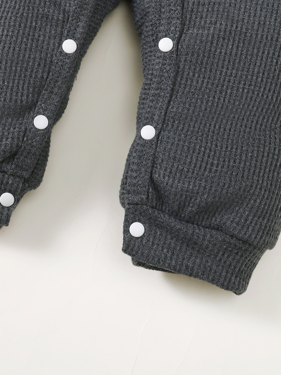 0-3Y Boys' Waffle Knit Romper & Bear Ear Hat Set | Soft Warm Long-Sleeve Outfit, for Daily Wear & Photoshoots, Baby Boys