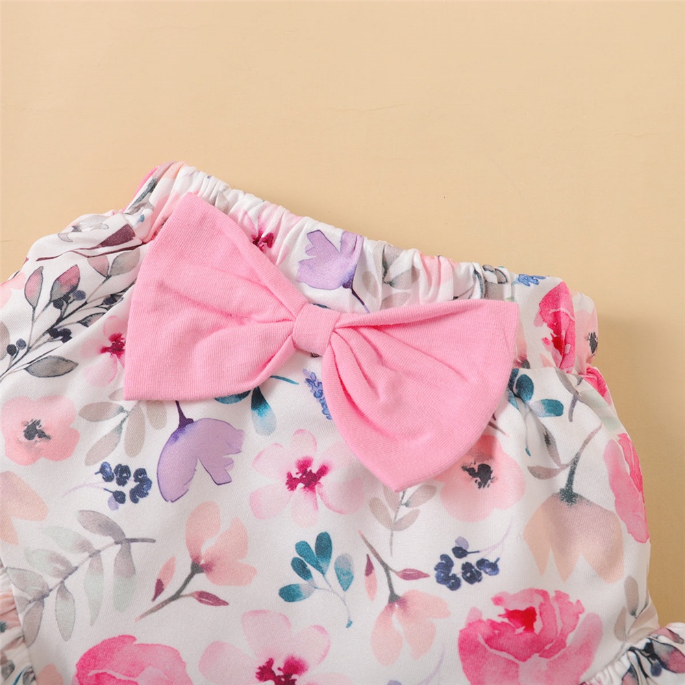 【3PCS】 0-18M Baby Girl Clothes Set | Pink "Mommy's Little Girl" Romper + Floral Bloomer Shorts + Bow Headband | Cute Summer Outfit