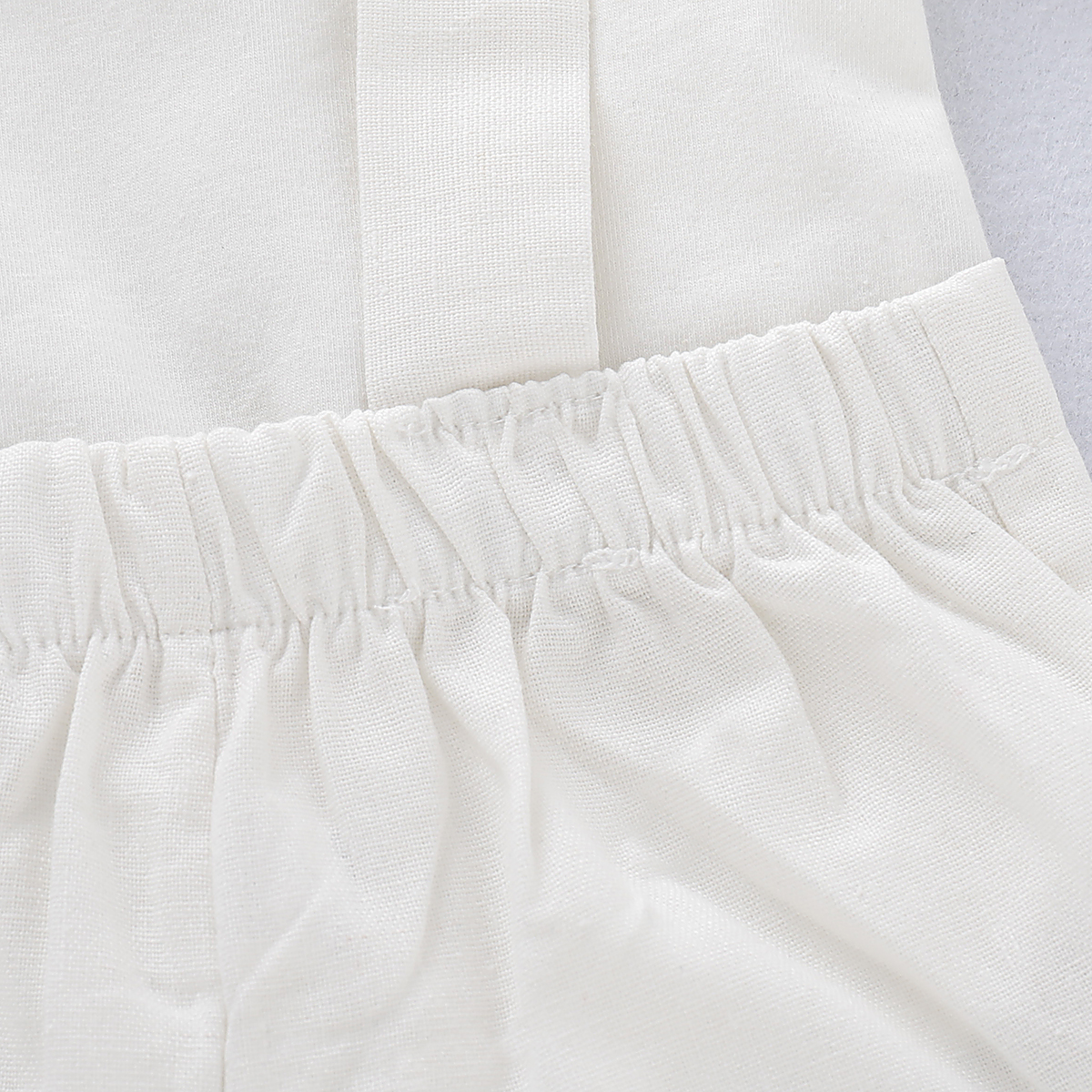 【2PCS】 6-24M Baby Boy Formal Outfit | White Bow Tie Romper + Suspender Shorts | Gentleman Party Wear