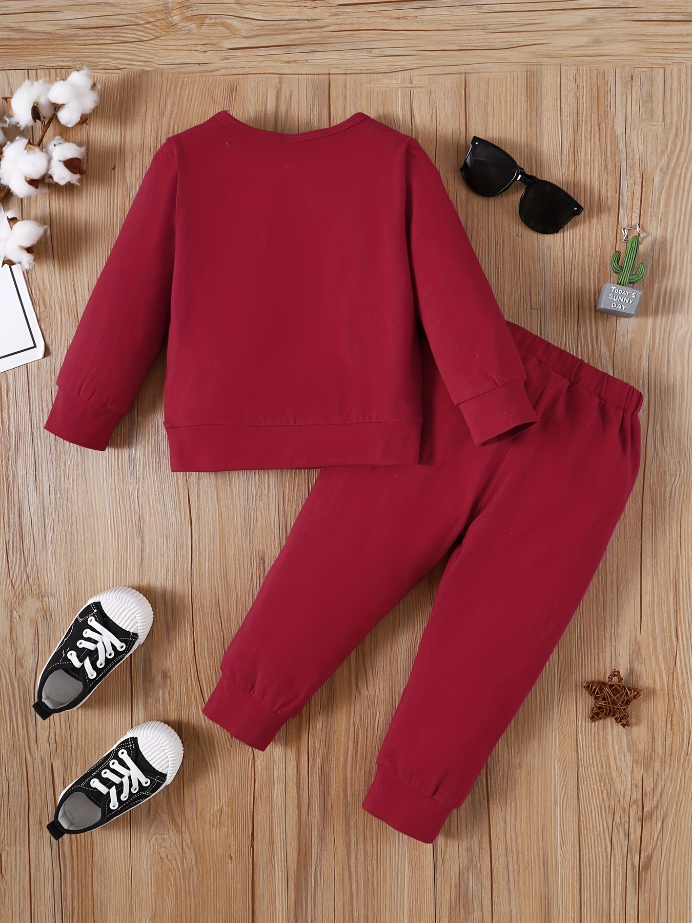 【2PCS】 1-6Y Baby Boy Casual Outfit | Red "Little Boss" Print Sweatshirt + Matching Pants | Trendy Daily Wear