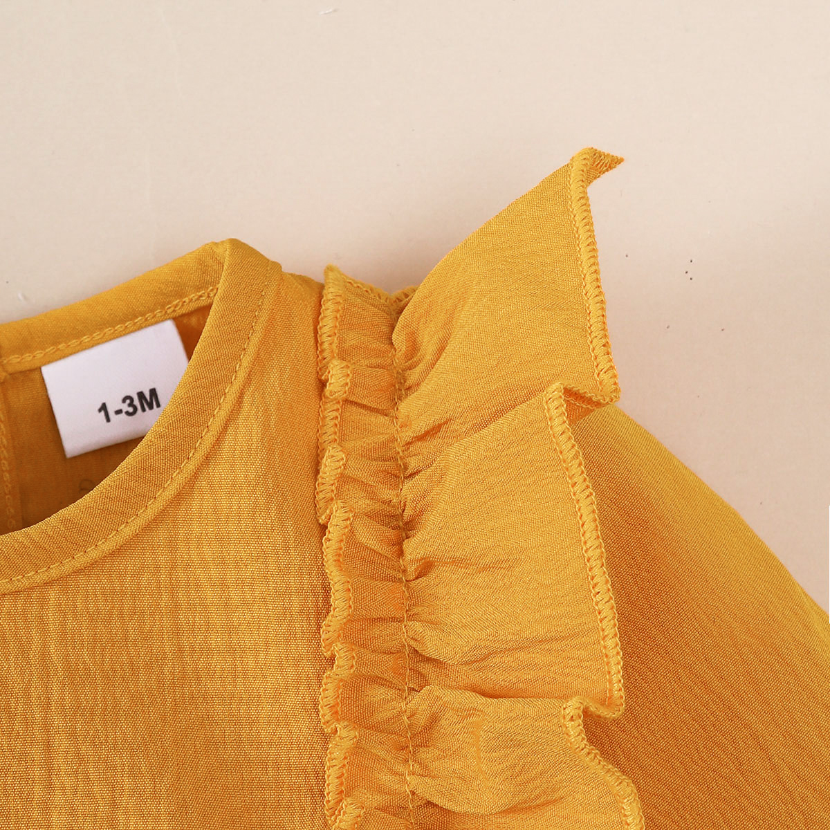 【2PCS】 1-18M Baby Girl Set | Mustard Yellow Ruffle Dress with Bow + Matching Bow Headband | Adorable Everyday Wear