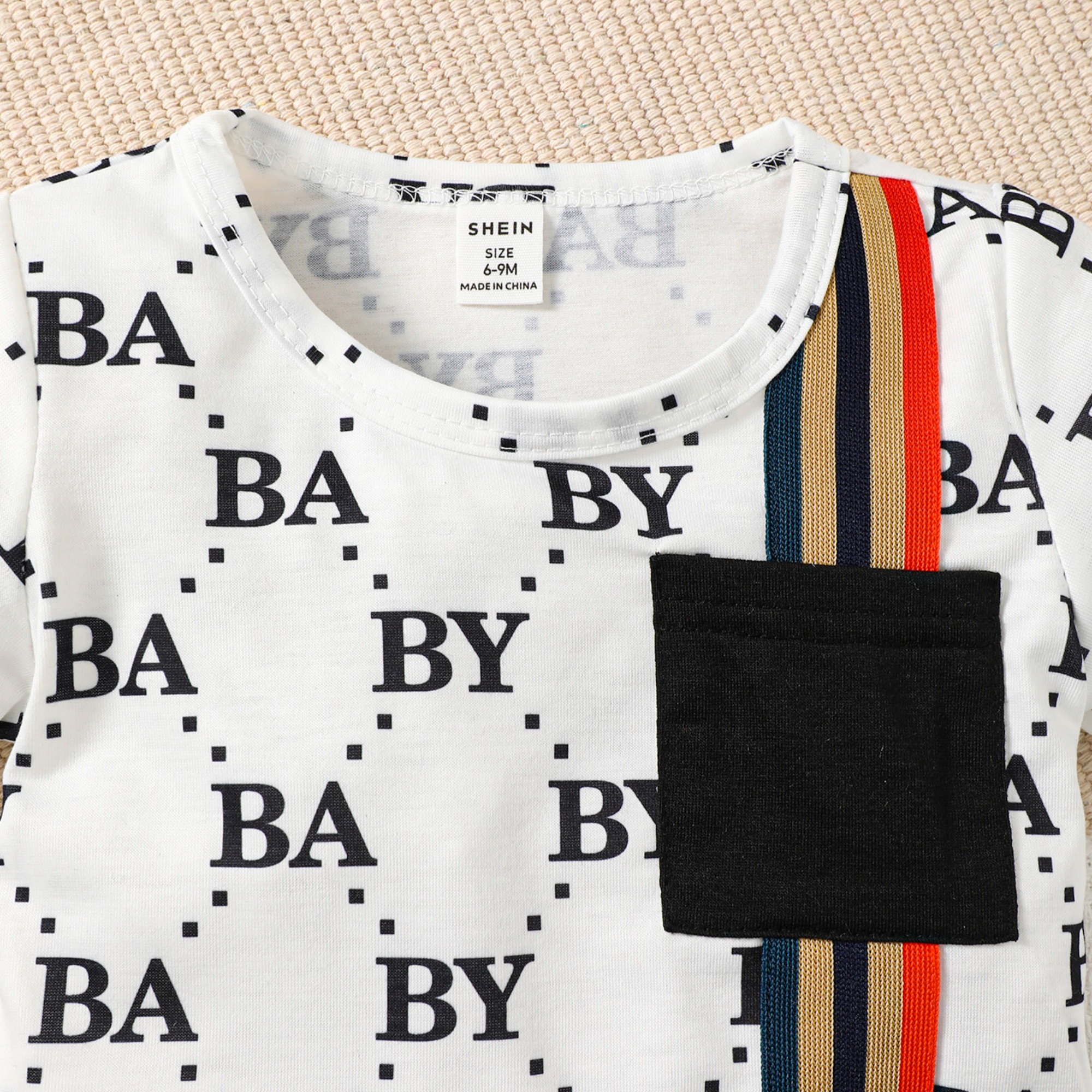 【2PCS】 6M-3Y Baby Boy Set | Letter Print T-Shirt with Colorful Stripes + Matching Shorts | Stylish Casual Wear
