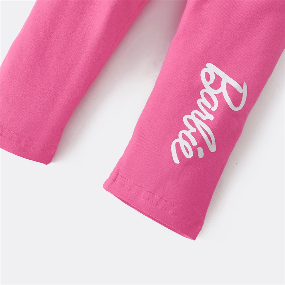 【2PCS】 18M-6Y Toddler Girl Barbie Outfit | White Ruffle Sleeve Barbie Print Top + Pink Mesh Overlay Leggings | Fashion Casual Wear