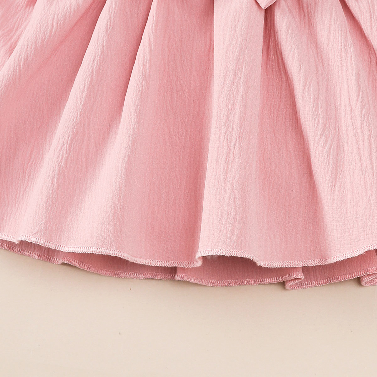 【2PCS】 1-18M Baby Girl Outfit | Pink Ruffle Long Sleeve Dress with Bow + Matching Bow Headband | Soft Casual Set