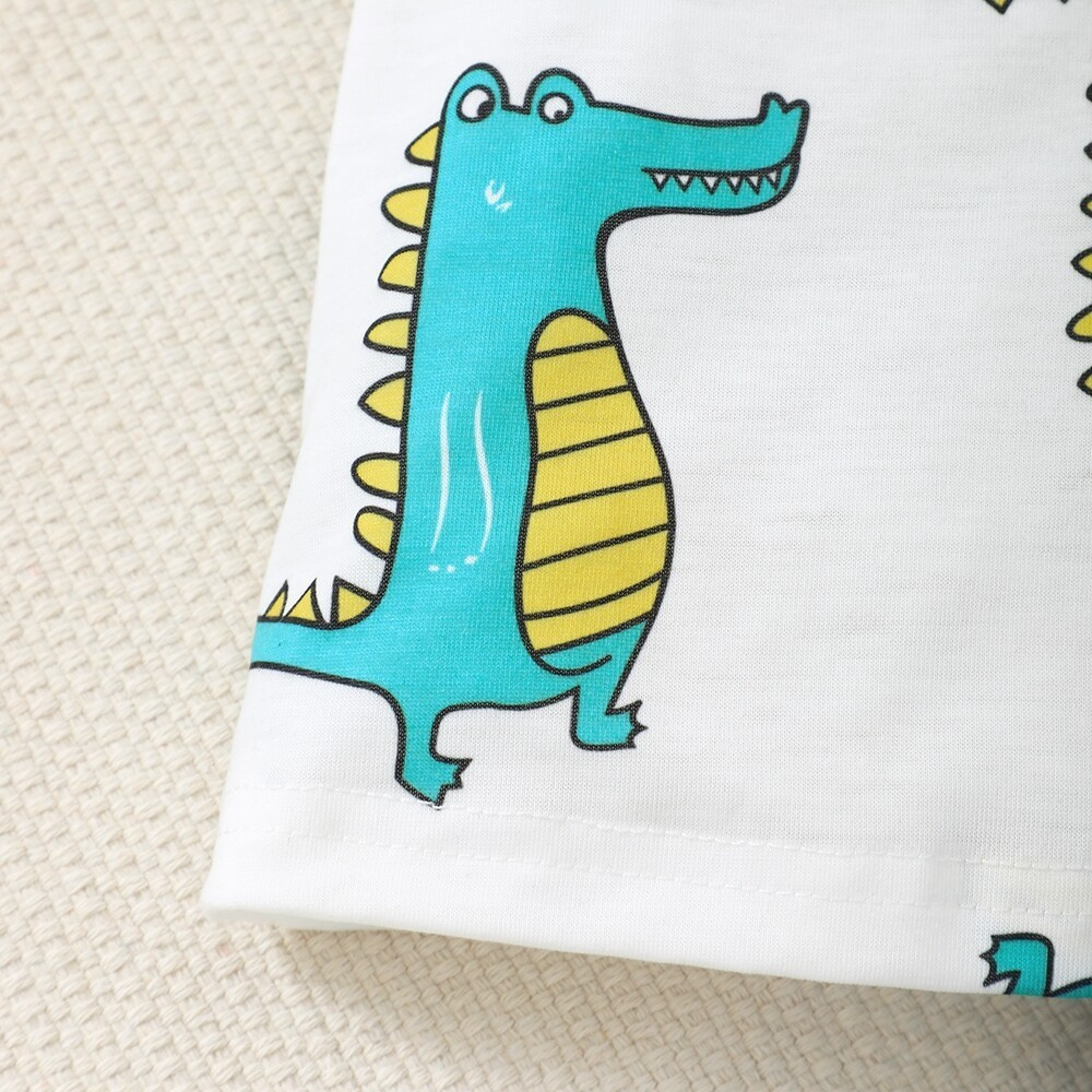 3-24 Months Infant&Baby Boy Gentleman 2pcs Suit Set Cartoon Dinosaur Short Sleeve Polo T-shirt with Solid Shorts Trendy Cute Style Kid Boy Daily Outfit