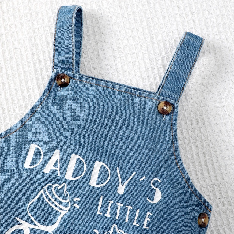 【1-3Y】 Baby Boy Denim Overalls | "Daddy's Little Baby" Letters Print Sleeveless Romper | Casual Summer Outfit