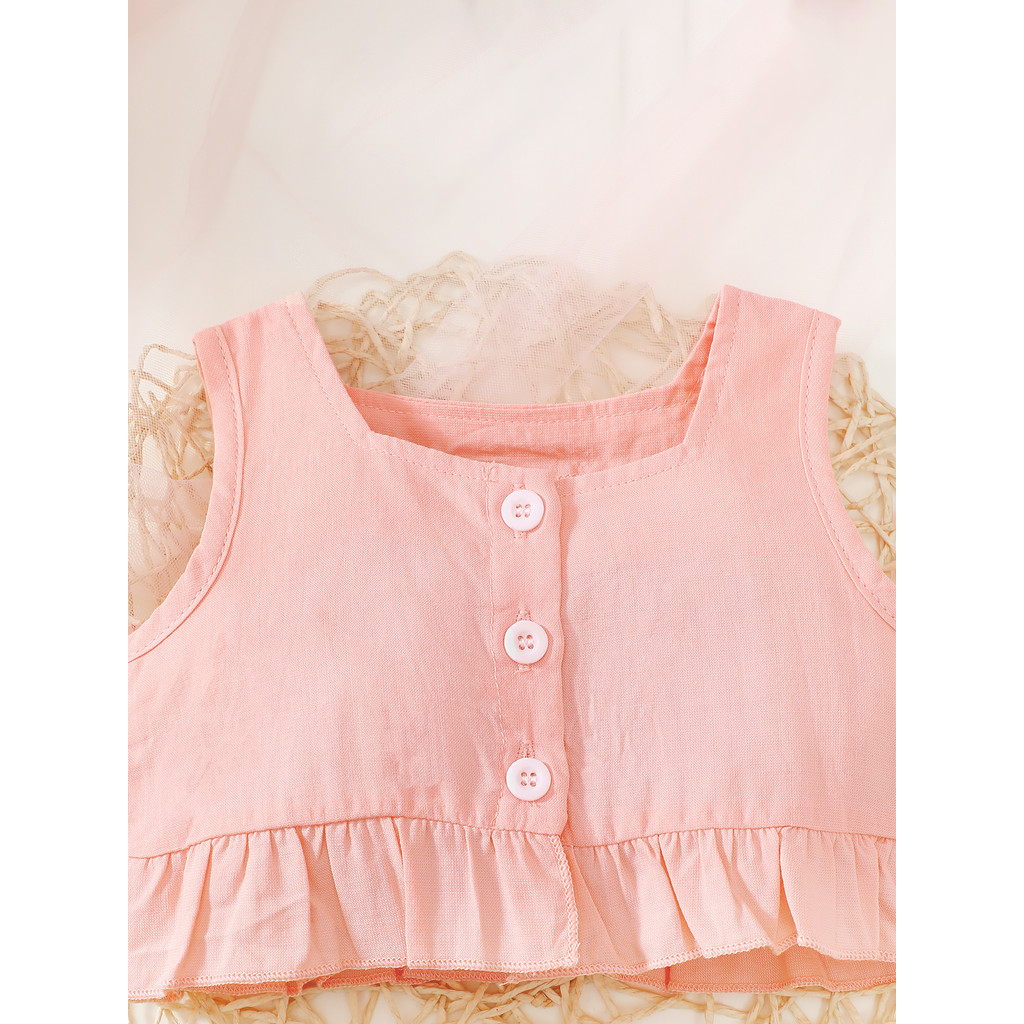 3-24Months Infant Baby Girl 2pcs Clothes Set Sleeveless Flower Print Top Vest with Pink Bow Shorts Handband Fashion Lovely Style Toddler Baby Daily Party Outfit