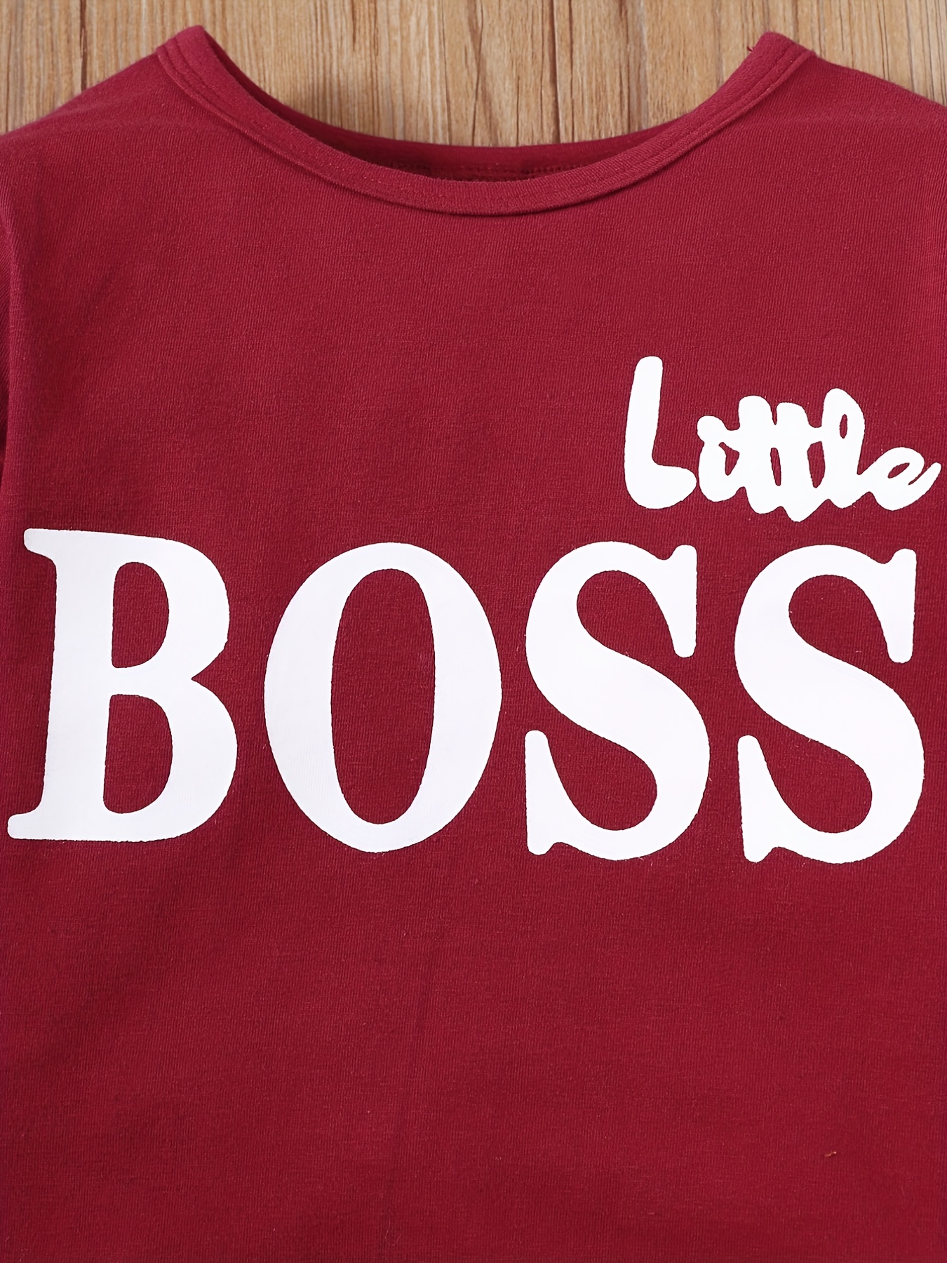 【2PCS】 1-6Y Baby Boy Casual Outfit | Red "Little Boss" Print Sweatshirt + Matching Pants | Trendy Daily Wear