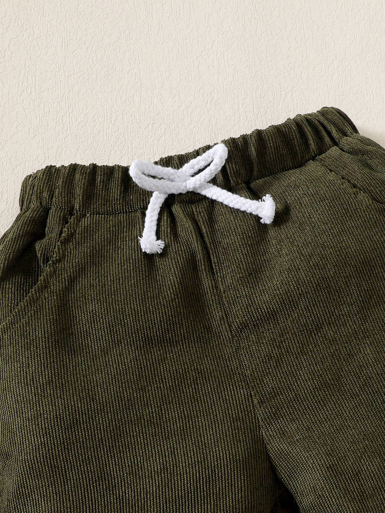 【2PCS】 1-6Y Baby Boy Clothes Set | Grey & White & Olive Color Block Corduroy Shirt + Olive Shorts | Retro Summer Wear