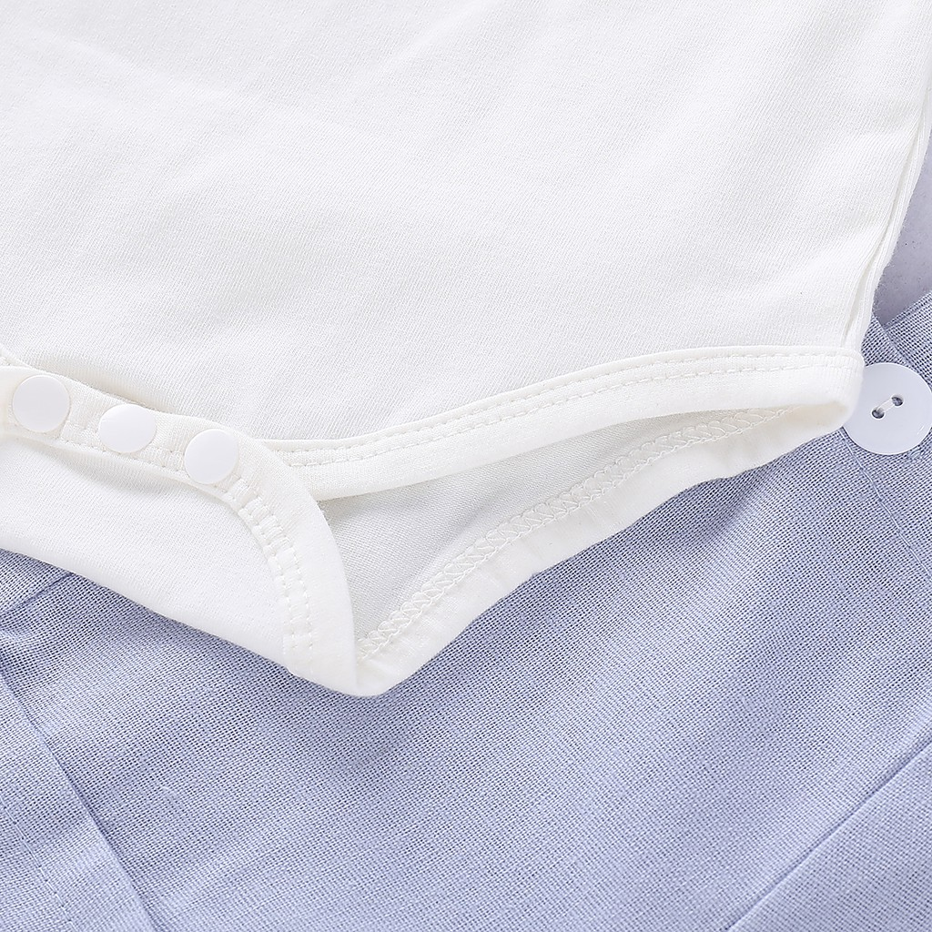 【2PCS】 0-12M Baby Boy Formal Set | White Short Sleeve Shirt + Light Blue Suspender Shorts with Bow Tie | Gentleman Party Outfit