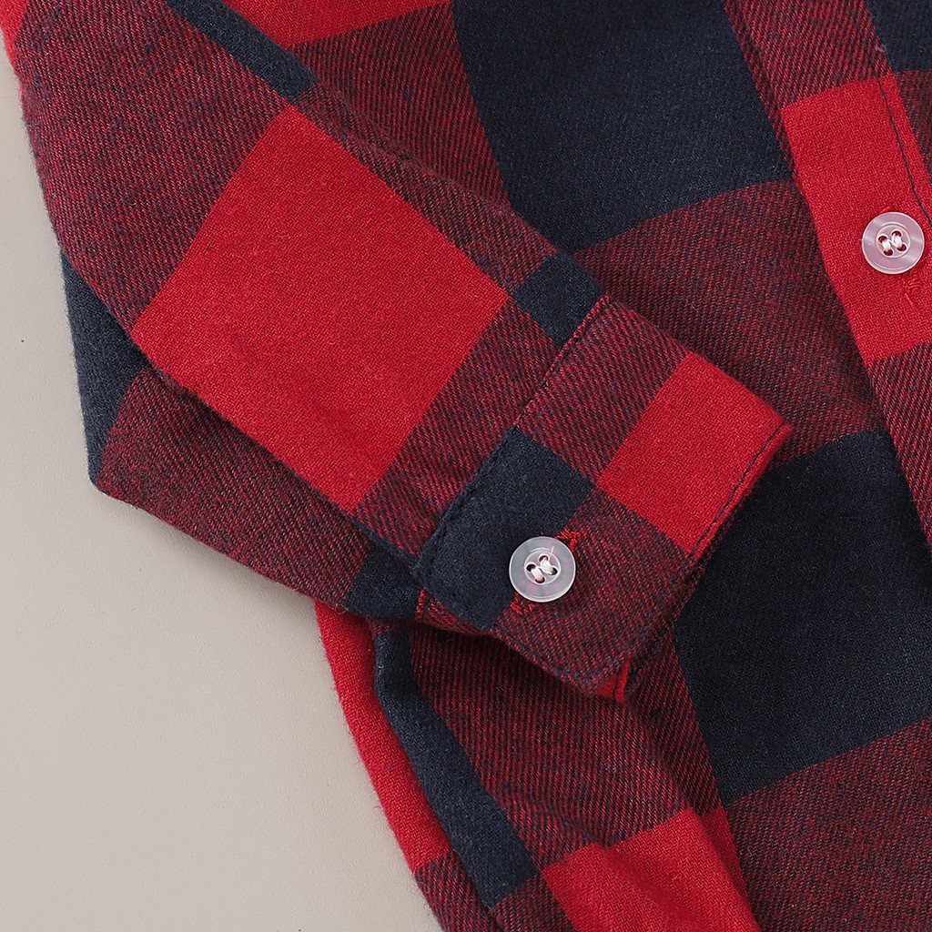 0-1Years Newborn Baby Boys Bodysuit Fashion Plaid Print Long Sleeve Turn Down Collar Button Down Onesies