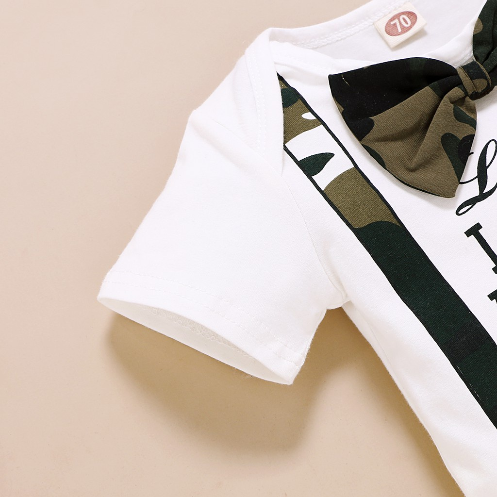 【3PCS】 0-18M Baby Boy Formal Set | "Ladies I Have Arrived" Letters Print Romper + Camouflage Pants + Matching Hat | Party Casual Wear