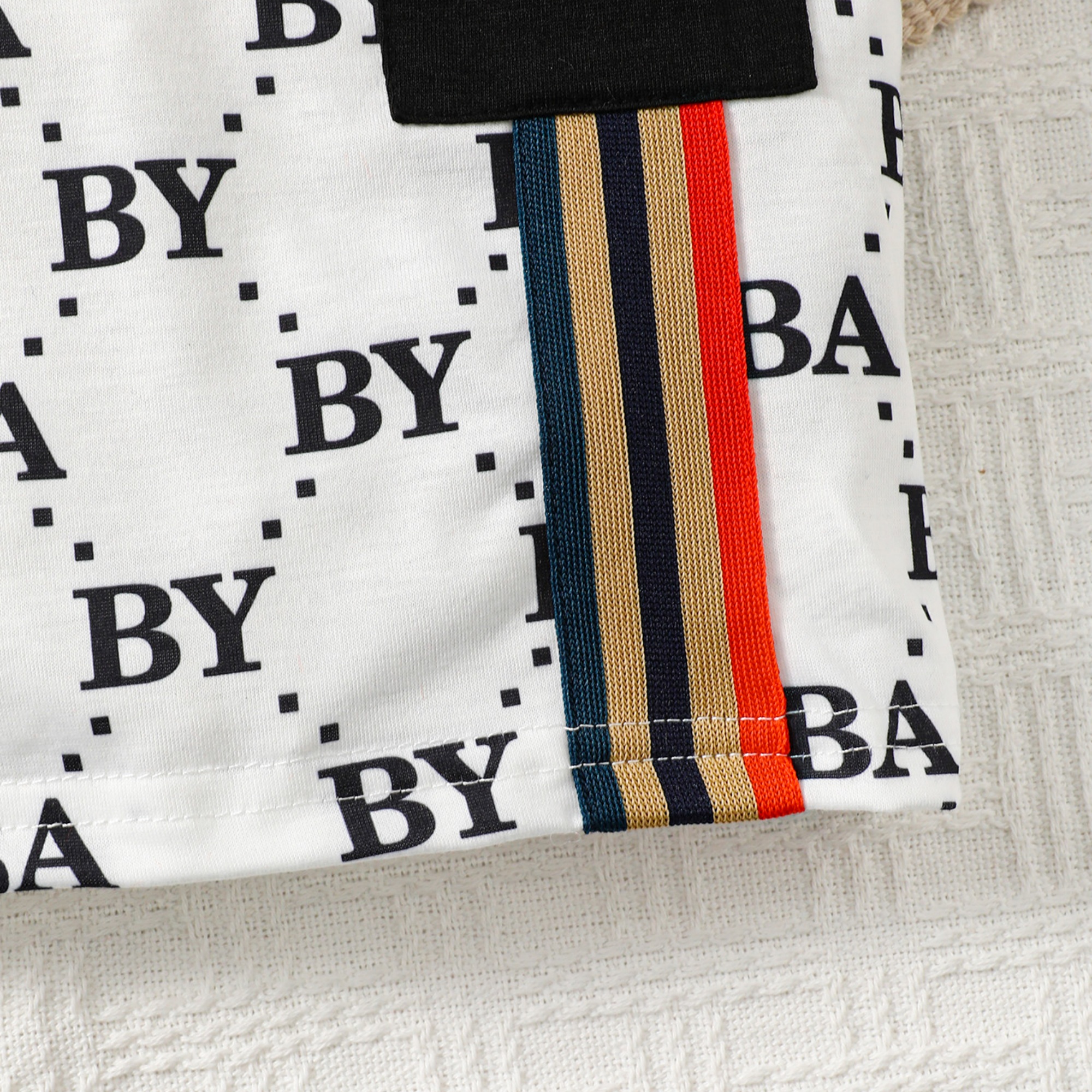 【2PCS】 6M-3Y Baby Boy Set | Letter Print T-Shirt with Colorful Stripes + Matching Shorts | Stylish Casual Wear