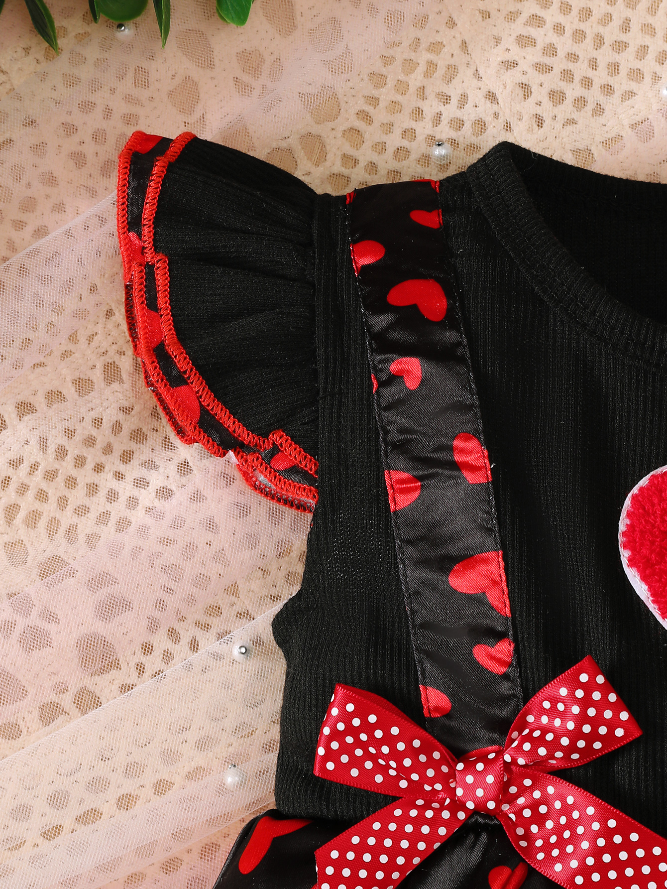 【2PCS】 3-24M Baby Girl Romper Set | Red Heart Print Black Romper Dress + Matching Sun Hat with Bow | Adorable Summer Outfit