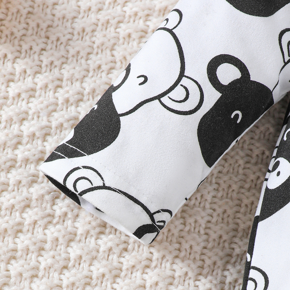 【4PCS】 0-9M Baby Boy Set | Black & White Bear Print Bodysuit + Black Pants + Matching Ear Hat + Booties | Adorable Casual Outfit