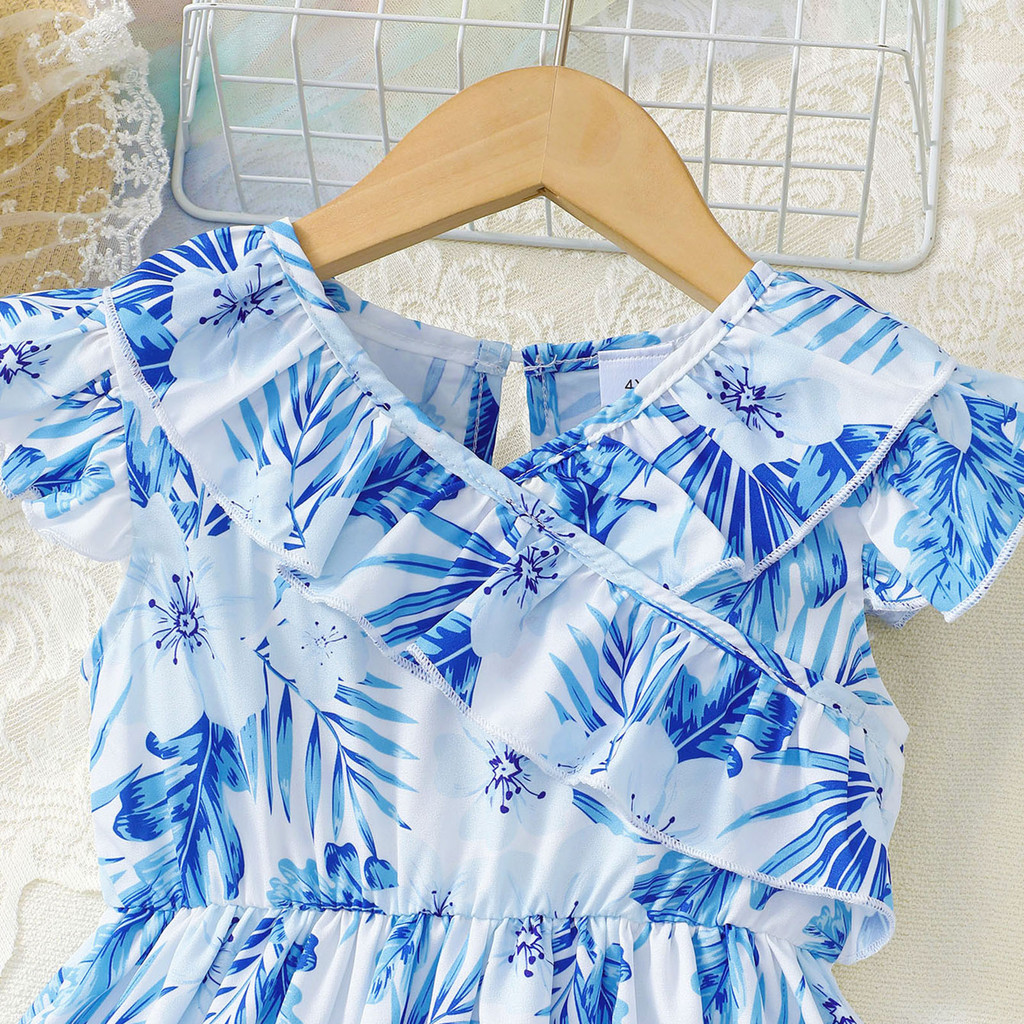1-6 Years Girl Dress Clothing Leaf Print Sleeveless Dresses Pastoral Style Fashion Casual Costume for Kids Girl