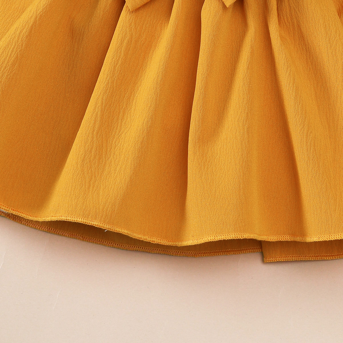 【2PCS】 1-18M Baby Girl Set | Mustard Yellow Ruffle Dress with Bow + Matching Bow Headband | Adorable Everyday Wear